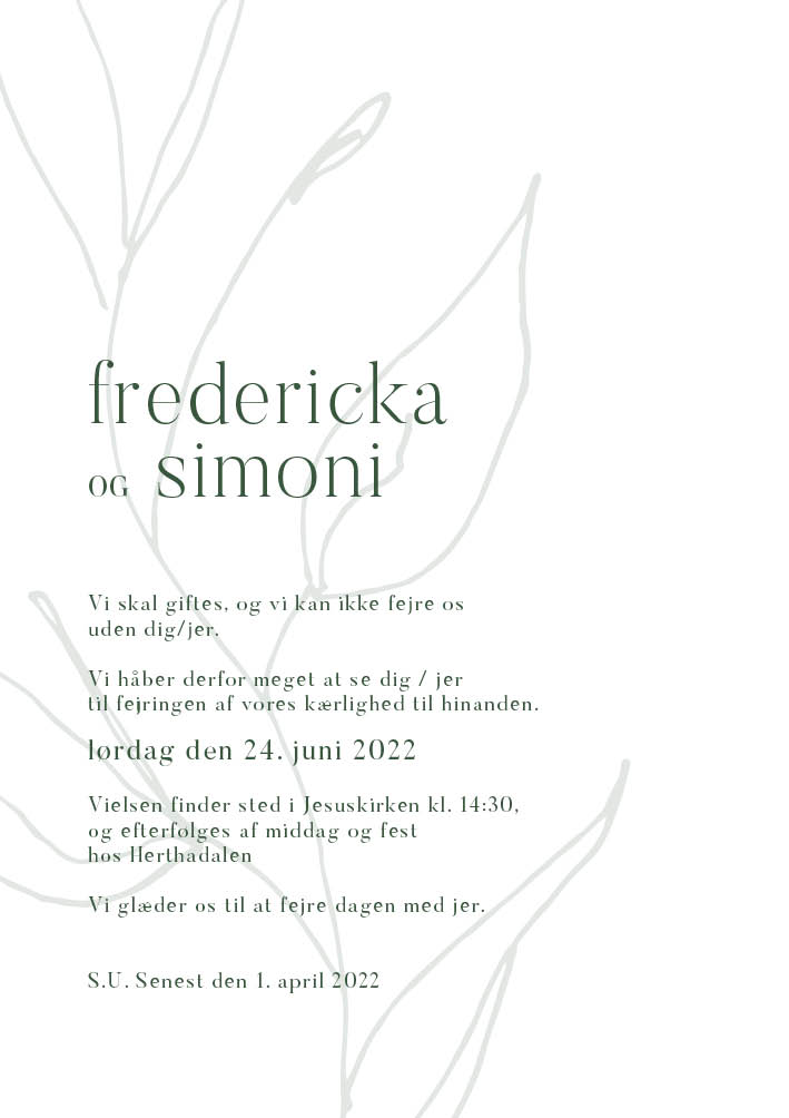 Forår/Sommer - Fredericka & Simoni Bryllupsinvitation
